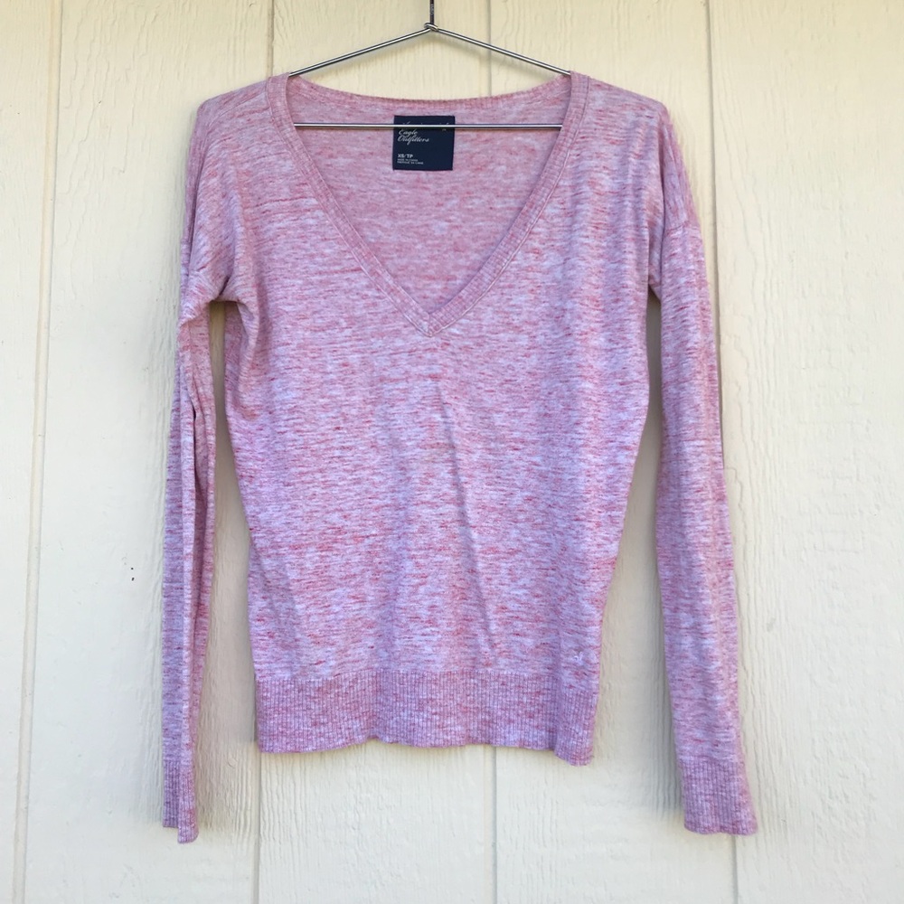 Pink knit v neck sweater